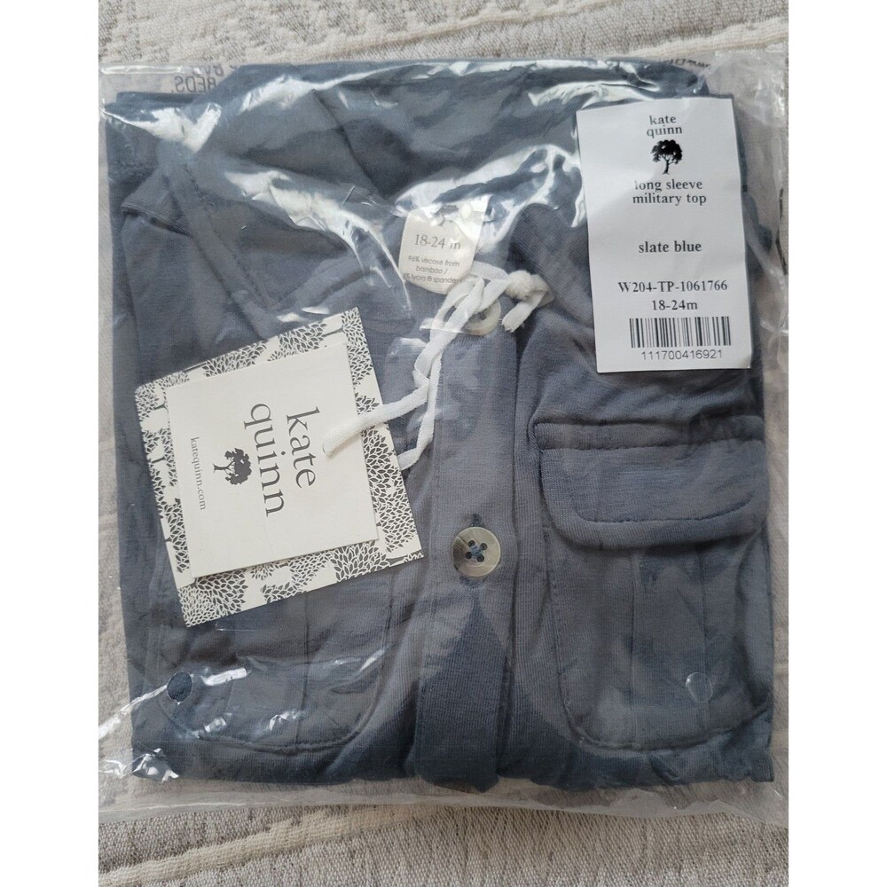 Kate Quinn Bamboo Long‎ Sleeve Military Top Slate Blue 18–24M NIB